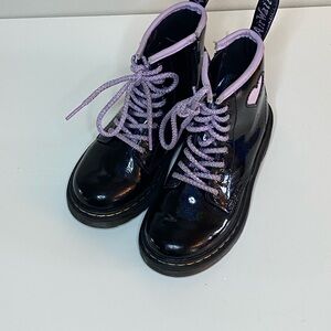 Dr. Martens Kids Black and Purple Glitter High-Top Boot